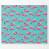 Pink flamingo birds on turquoise background wrapping paper (Flat)