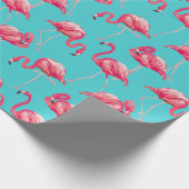 Pink flamingo birds on turquoise background wrapping paper (Corner)