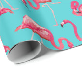 Pink flamingo birds on turquoise background wrapping paper (Roll Corner)