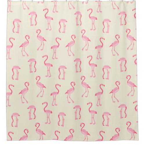 Pink Flamingo Birds Pattern Beige or Custom Color Shower Curtain
