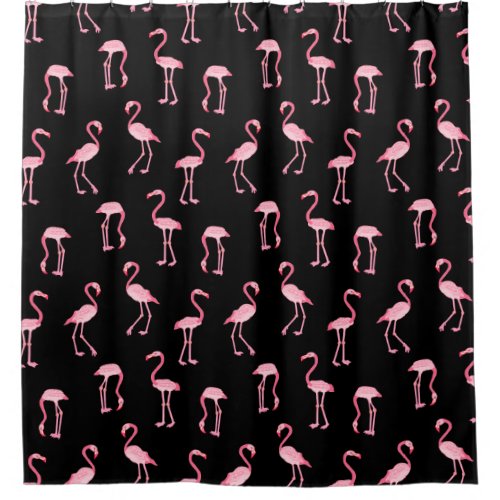 Pink Flamingo Birds Pattern Black or Custom Color Shower Curtain