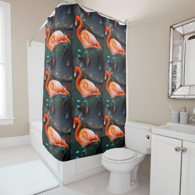 Pink Flamingo Birds Photography Collage Modern Shower Curtain (In Situ)