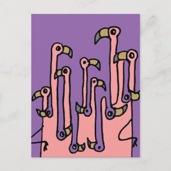 Pink Flamingo Birds Reflections Art Postcard by inspirationrocks at Zazzle