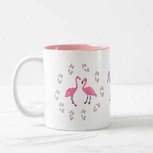 Pink Flamingo Birds Two-Tone Coffee Mug