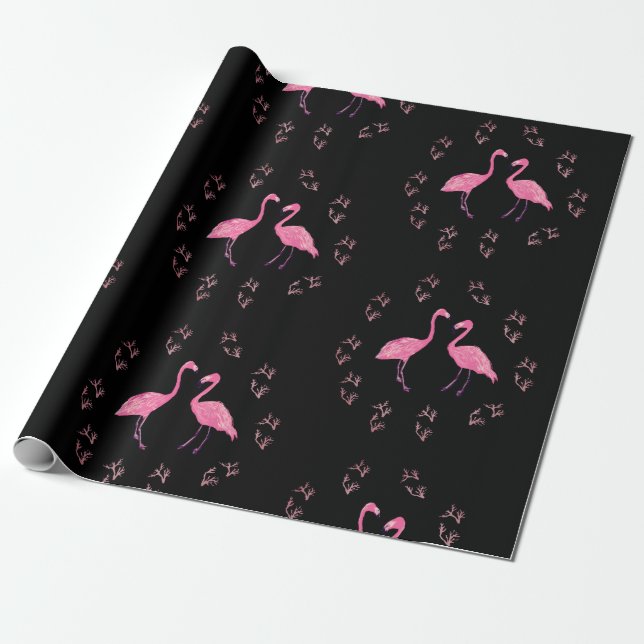 Pink Flamingo Birds Wrapping Paper (Unrolled)