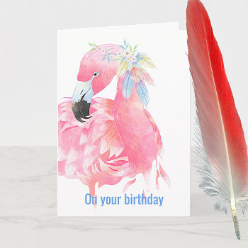 Pink Flamingo Birthday Greeting Card by DizzyDebbie at Zazzle