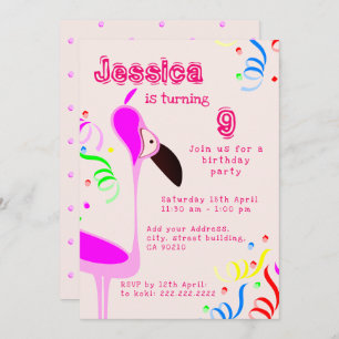 Pink Flamingo Birthday  Invitation