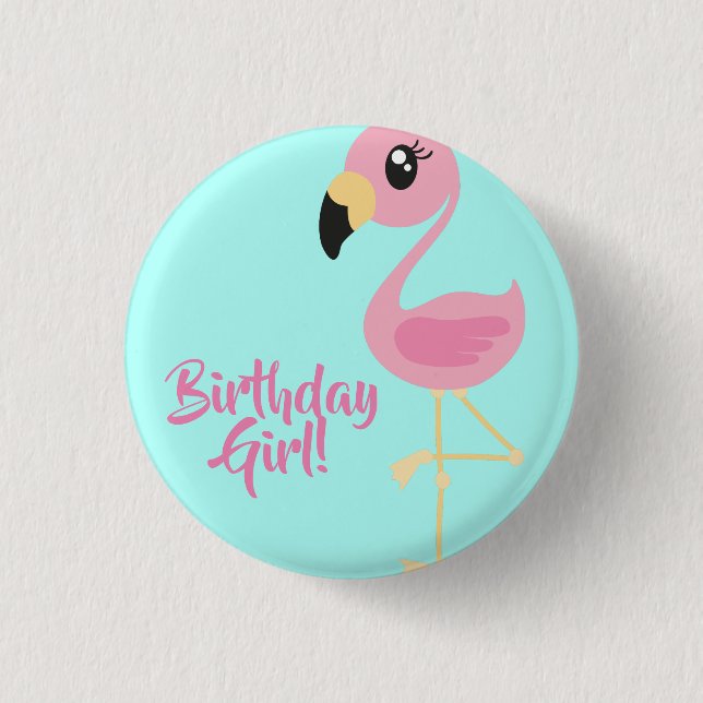 Pink Flamingo Birthday Party Button (Front)