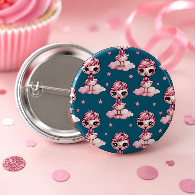 Pink Flamingo Birthday Party Button (Creator Uploaded)