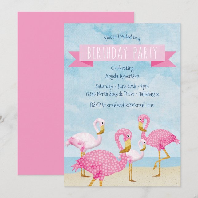 Pink Flamingo Birthday Party Invitation (Front/Back)