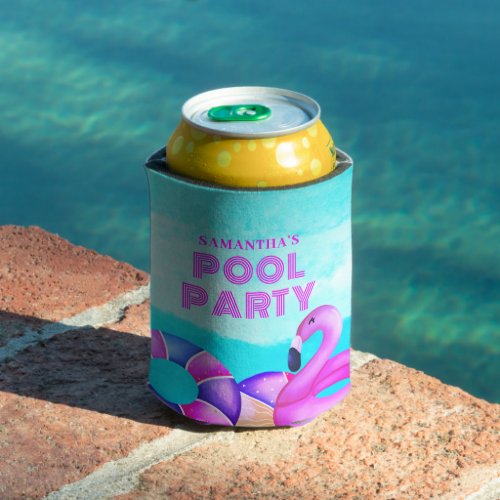 Pink Flamingo Birthday Pool Party  Can Cooler