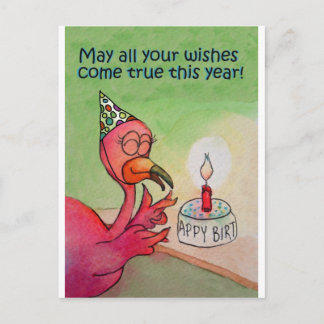 Pink Flamingo Birthday Wish Watercolor Card