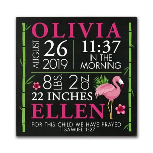 Pink Flamingo Black Birth Stats Shadow Box