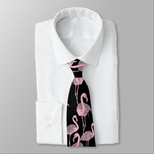 Pink Flamingo Black Business Suit Wedding Prom Neck Tie