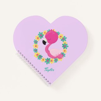 Pink Flamingo Blue and Yellow Floral Wreath Notebook