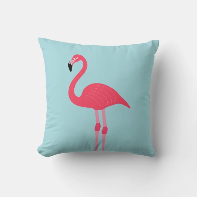 Pink Flamingo & Blue Background Throw Pillow (Front)