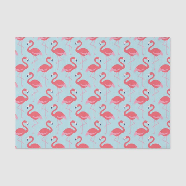 Pink flamingo blue pattern tissue paper (Front)