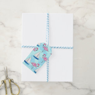 Pink Flamingo Blue Sailboat Preppy Gift Tags