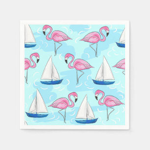 Pink Flamingo Blue Sailboat Preppy Napkins