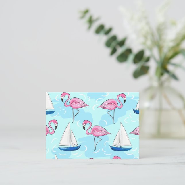 Pink Flamingo Blue Sailboat Preppy Note Card (Standing Front)