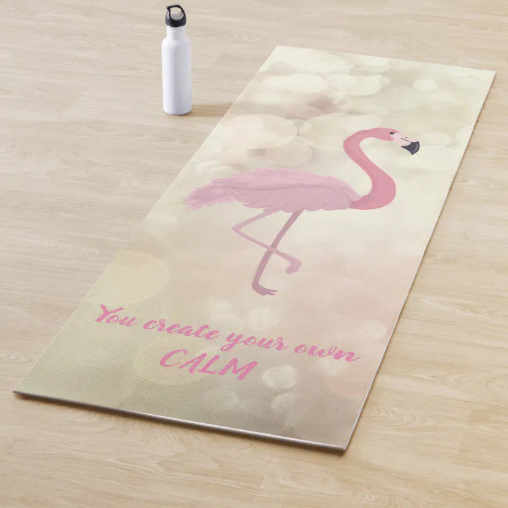 Pink Flamingo, Bokeh Motivational Message Yoga Mat Zazzle