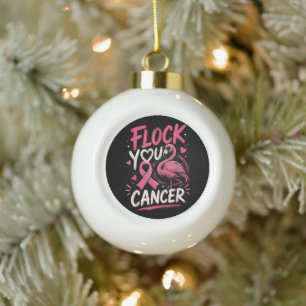 Pink Flamingo Breast Cancer Warrior Support Ceramic Ball Christmas Ornament