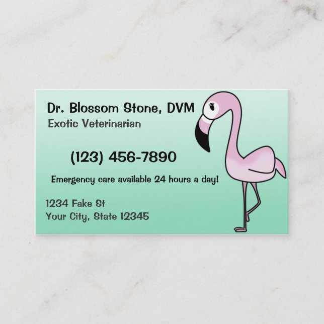 Pink Flamingo Business Cards (Teal) (Front)
