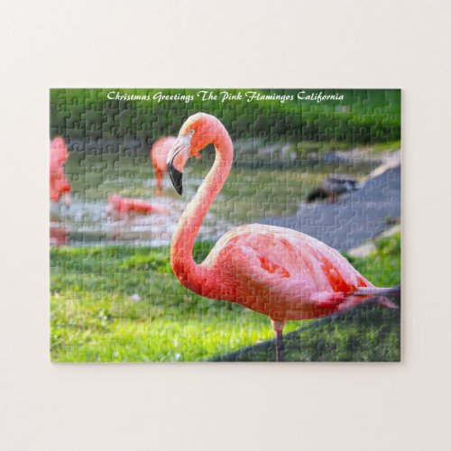 Pink Flamingo CaliforniaChristmas Greetings Jigsaw Puzzle