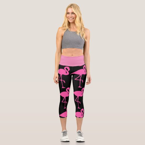 PINK FLAMINGO CAPRI YOGA LEGGINGS PANTS