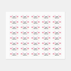 Pink Flamingo Cartoon Personalized Name Labels