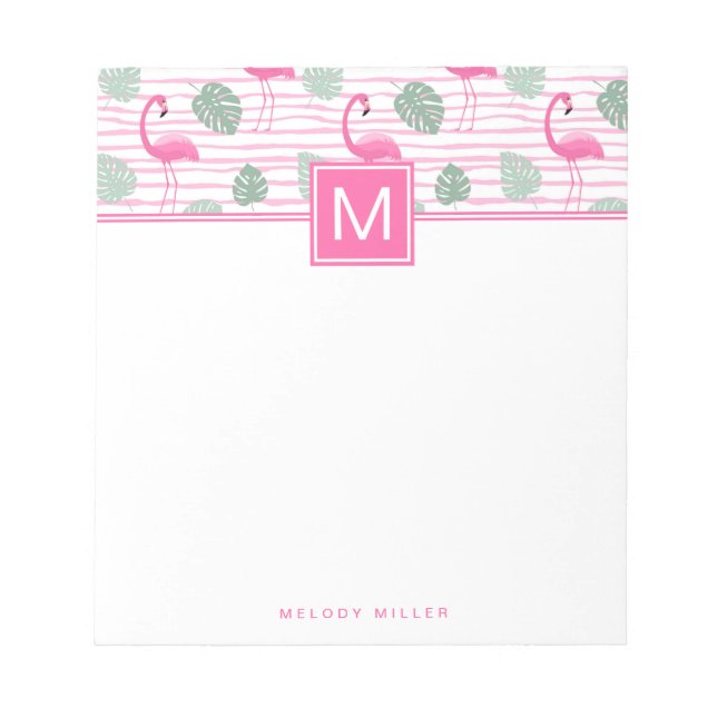 Pink Flamingo Center Square Personalized Notepad (Front)