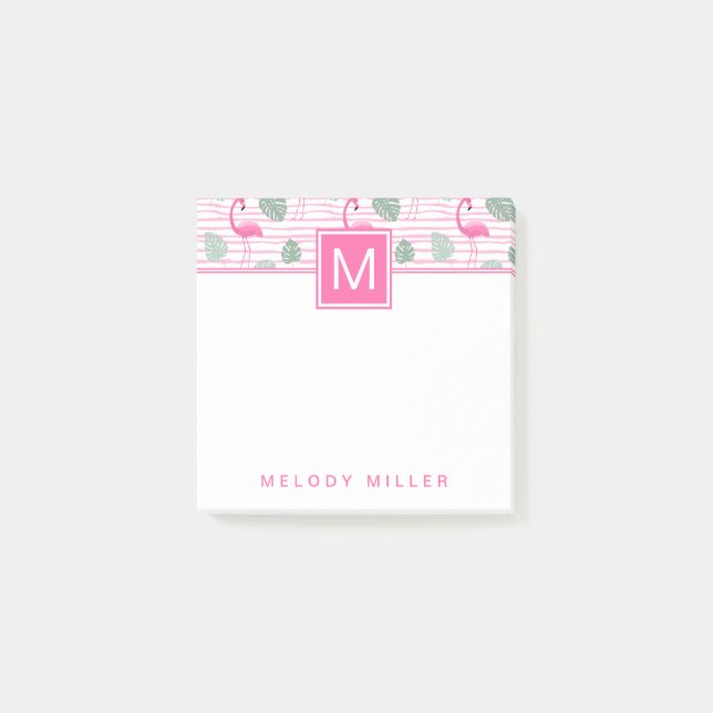 Pink Flamingo Center Square Personalized Post-it Notes (Front)