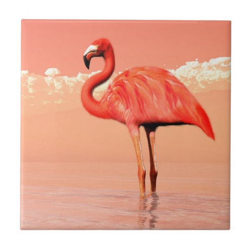 Pink flamingo ceramic tile