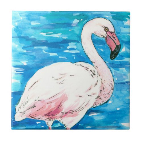 Pink flamingo ceramic tile