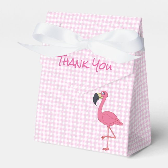Pink Flamingo & Checks Tent Favor Box (Front Side)