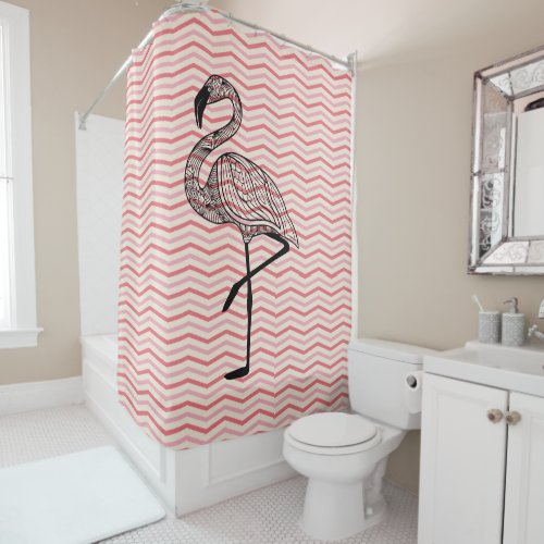 Pink Flamingo Chevron Shower Curtain