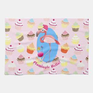Pink Flamingo Christmas Cocktails and Cupcakes Kitchen Towel