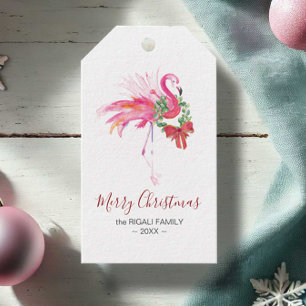 Pink Flamingo Christmas Holiday Gift Tags