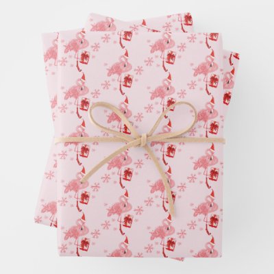 Pink Flamingo Christmas Holiday Whimsical Wrapping Paper Sheets