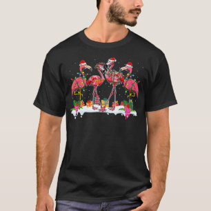 Pink Flamingo Christmas Lighting Xmas Tree Santa H T-Shirt