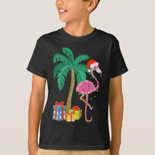 Pink Flamingo Christmas Palm Tree Tropical Xmas Fu T-Shirt