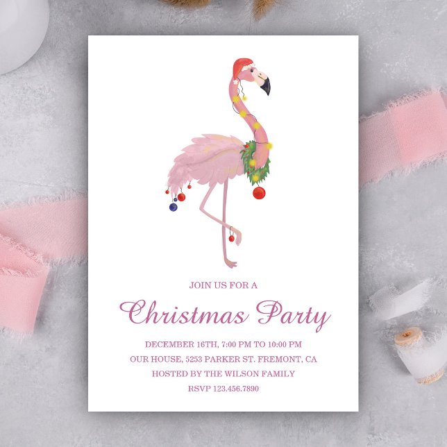 Pink Flamingo Christmas Party Invitation (Creator Uploaded)
