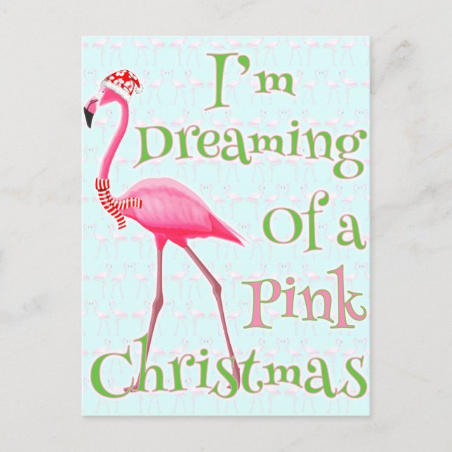 Pink Flamingo Christmas Postcard (Front)