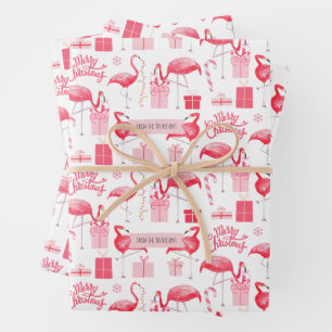 Pink Flamingo Christmas Retro Tropical Holiday Wrapping Paper Sheets