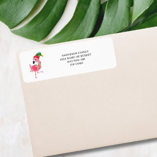Pink Flamingo Christmas Return Address Label
