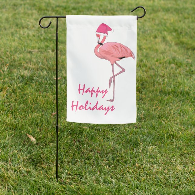 Pink Flamingo Christmas Santa Garden Flag (In SItu)