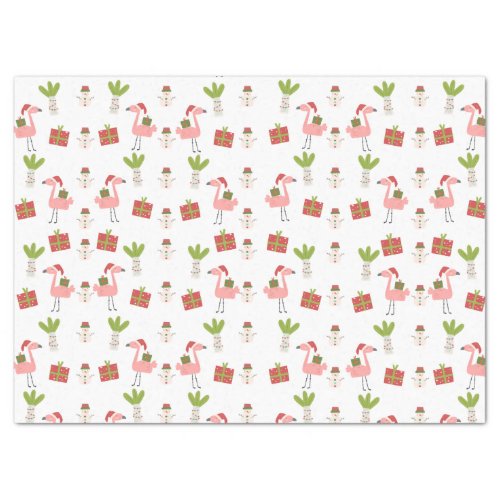 Pink Flamingo Christmas Snowman Pink White Red  Tissue Paper