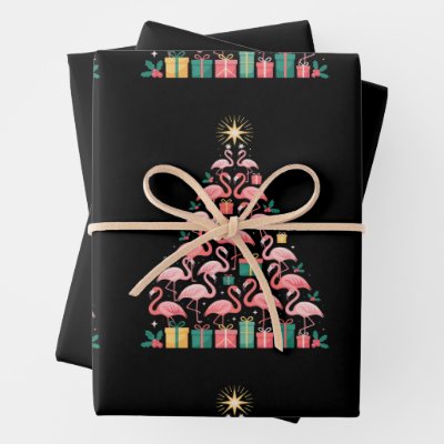 Pink Flamingo Christmas Tree Cute Xmas Holiday Wrapping Paper Sheets