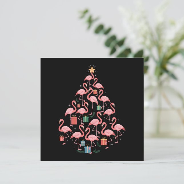 Pink Flamingo Christmas Tree Flamingos Holiday Card (Standing Front)