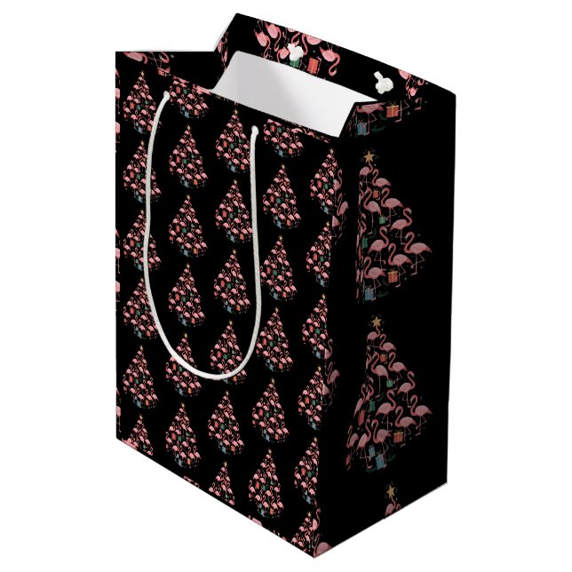 Pink Flamingo Christmas Tree Flamingos Holiday Medium Gift Bag (Back Angled)